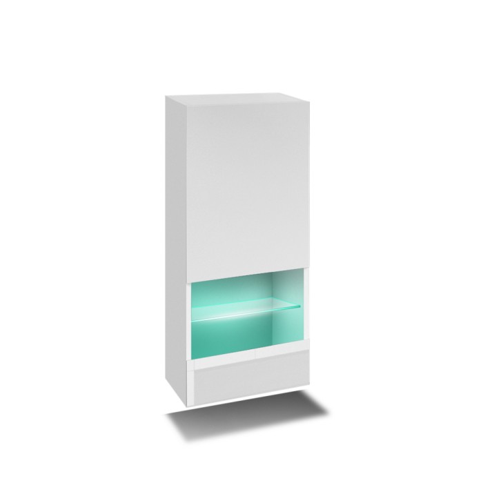Ensemble de meubles de salon blanc, suspendus collection CEPTO XXVII. 240cm, 8 meubles, leds, modulables.