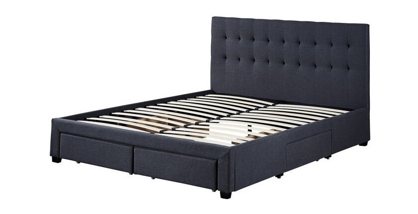 Lit avec 4 tiroirs design coloris gris pour adulte collection INIT, 160x200cm, sommier inclus