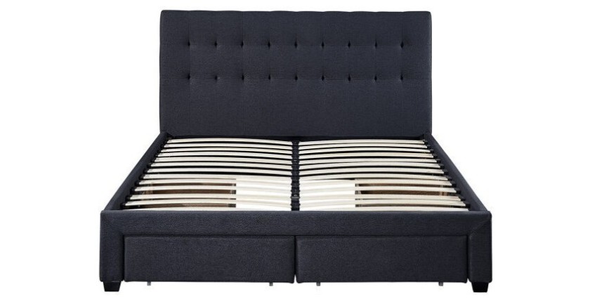 Lit avec 4 tiroirs design coloris gris pour adulte collection INIT, 160x200cm, sommier inclus