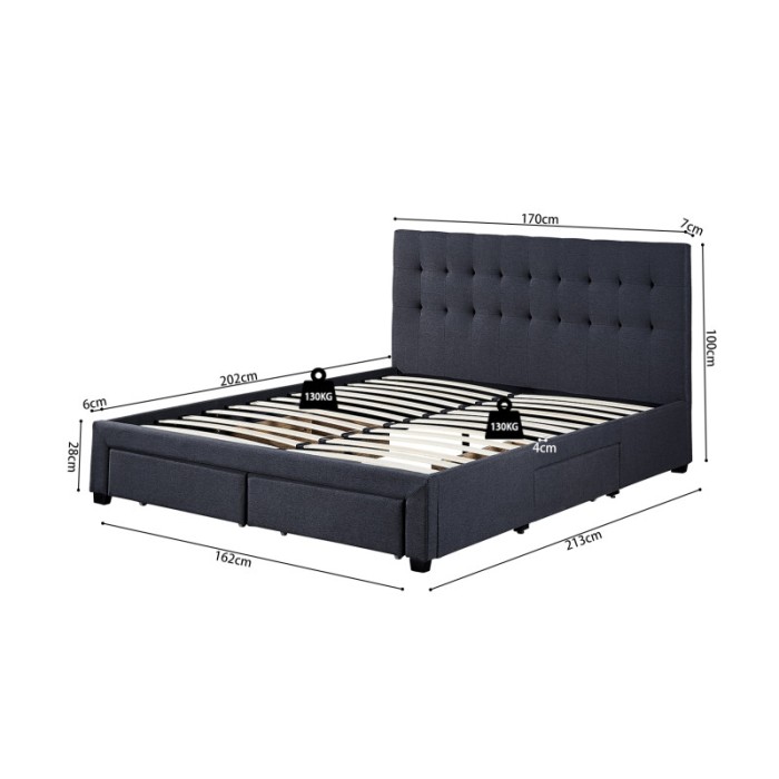 Lit avec 4 tiroirs design coloris gris pour adulte collection INIT, 160x200cm, sommier inclus