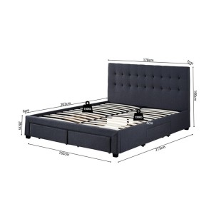 Lit avec 4 tiroirs design coloris gris pour adulte collection INIT, 160x200cm, sommier inclus