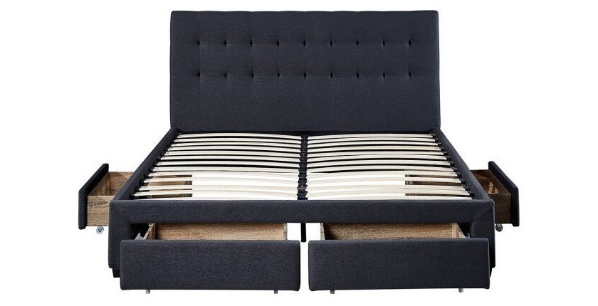 Lit avec 4 tiroirs design coloris gris pour adulte collection INIT, 160x200cm, sommier inclus
