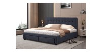 Lit avec 4 tiroirs design coloris gris pour adulte collection INIT, 160x200cm, sommier inclus