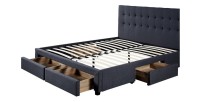 Lit avec 4 tiroirs design coloris gris pour adulte collection INIT, 160x200cm, sommier inclus
