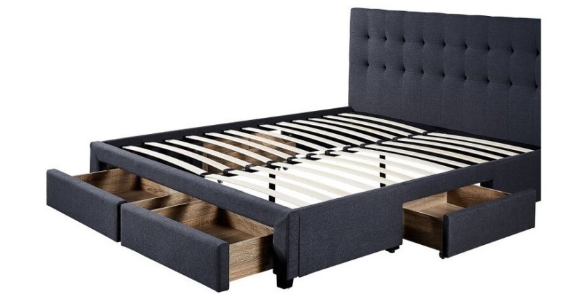Lit avec 4 tiroirs design coloris gris pour adulte collection INIT, 160x200cm, sommier inclus