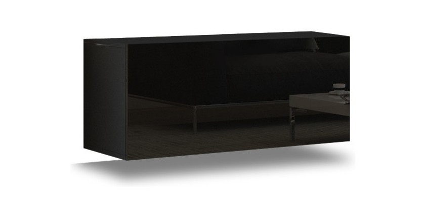 Ensemble de meubles de salon noir, suspendus collection CEPTO XXVIII. 249cm, 8 meubles, leds, modulables.