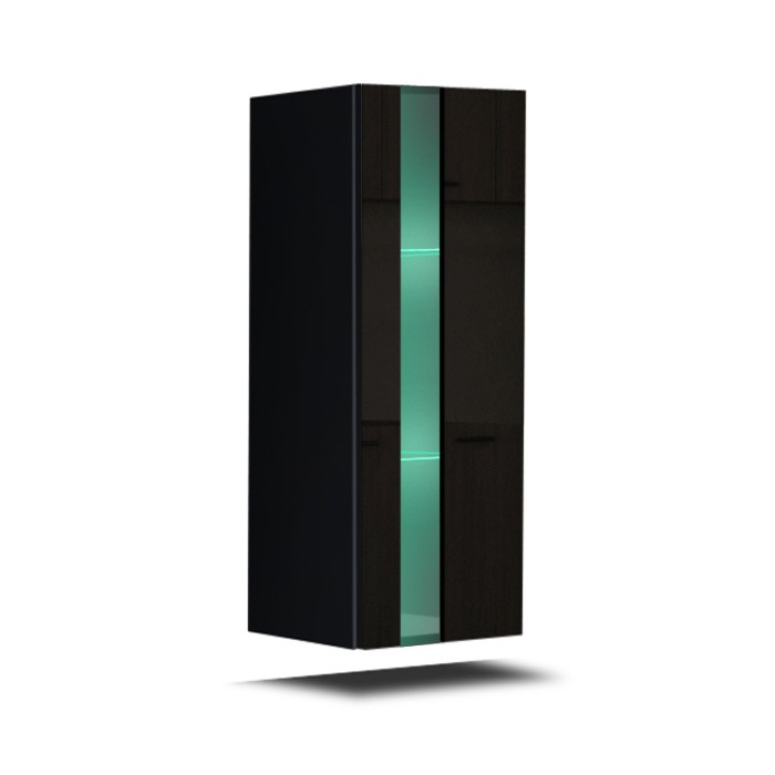 Ensemble de meubles de salon noir, suspendus collection CEPTO XXVIII. 249cm, 8 meubles, leds, modulables.