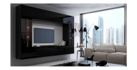 Ensemble de meubles de salon noir, suspendus collection CEPTO XXVIII. 249cm, 8 meubles, leds, modulables.