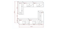 Ensemble de meubles de salon blanc, suspendus collection CEPTO XXX. 203cm, 6 meubles, leds, modulables.