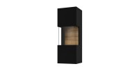Petite vitrine suspendue 1 porte partiellement vitrée collection EVA. Couleur noir et chêne.