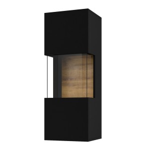 Petite vitrine suspendue 1 porte partiellement vitrée collection EVA. Couleur noir et chêne.