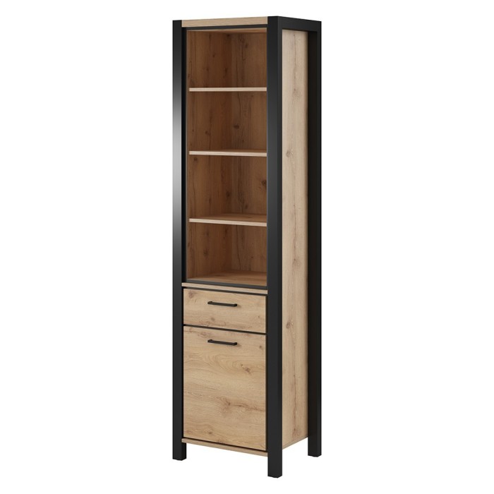 Vitrine haute collection BOWIE. Couleur chêne et noir. LED incluses