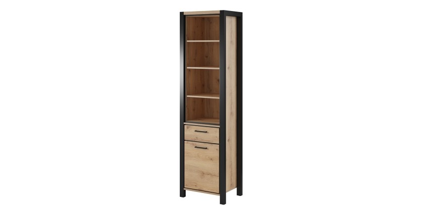 Vitrine haute collection BOWIE. Couleur chêne et noir. LED incluses
