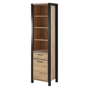 Vitrine haute collection BOWIE. Couleur chêne et noir. LED incluses