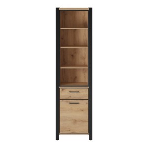 Vitrine haute collection BOWIE. Couleur chêne et noir. LED incluses