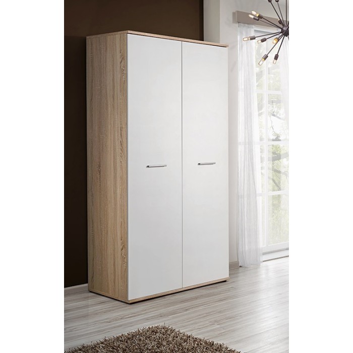 Armoire chambre d'enfant design coloris chêne et blanc avec 2 portes battantes collection DENVER.