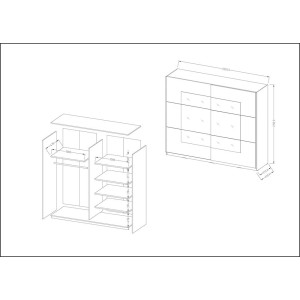 Armoire design 2 portes 220cm couleur chêne clair et blanc. Collection EOS