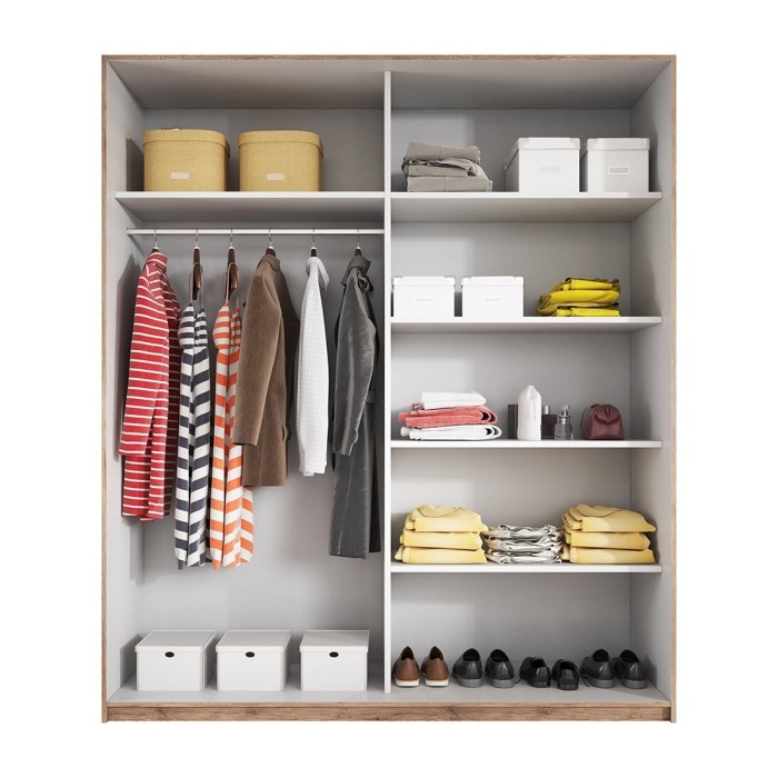 Armoire design 2 portes 220cm couleur chêne clair et blanc. Collection EOS