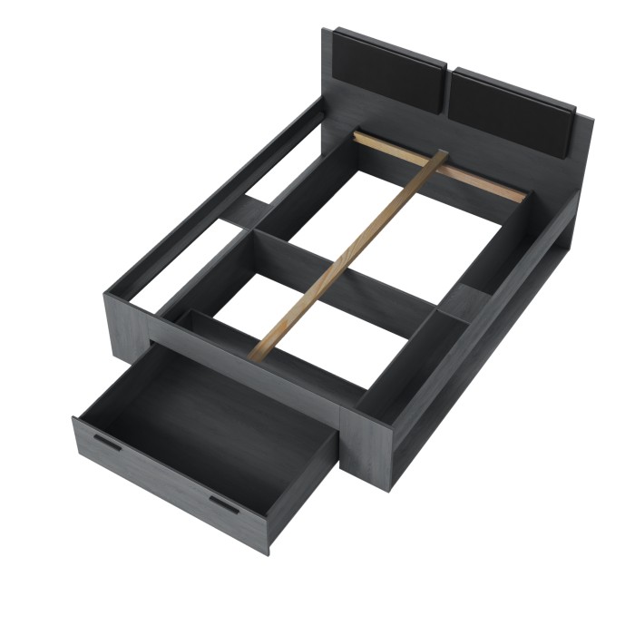 Volwassen bed 160x200 met geïntegreerde lades - Collectie FLOYD. Kleur grijs met houteffect