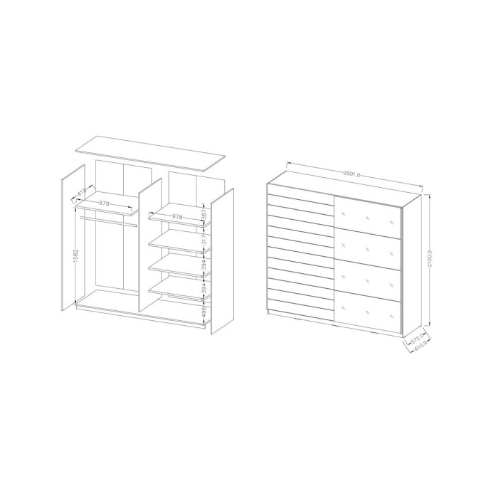 Armoire 2 portes coulissantes 200cm Coloris blanc avec miroir. Collection FLOYD