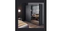 Armoire 2 portes coulissantes 200cm Coloris gris effet bois avec miroir. Collection FLOYD
