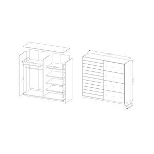 Armoire 2 portes coulissantes 220cm Coloris blanc avec miroir. Collection FLOYD
