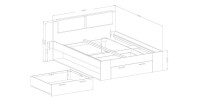 Lit adulte 140x200 avec tiroirs intégrés - Collection FLOYD. Coloris blanc effet bois.