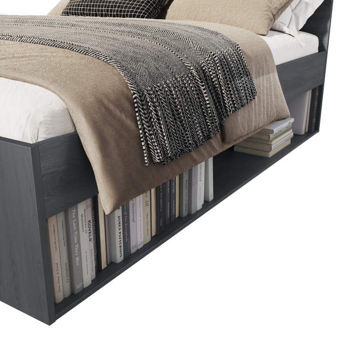 Letto adulto 140x200 con doghe e cassetti integrati - Collezione FLOYD. Colore grigio effetto legno.