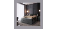 Volwassen bed 140x200 met lattenbodem en geïntegreerde lades - Collectie FLOYD. Kleur: grijs met houteffect.