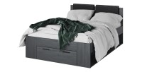 Volwassen bed 140x200 met lattenbodem en geïntegreerde lades - Collectie FLOYD. Kleur: grijs met houteffect.