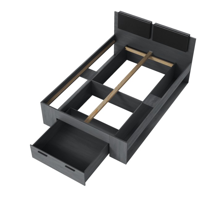 Letto adulto 140x200 con doghe e cassetti integrati - Collezione FLOYD. Colore grigio effetto legno.