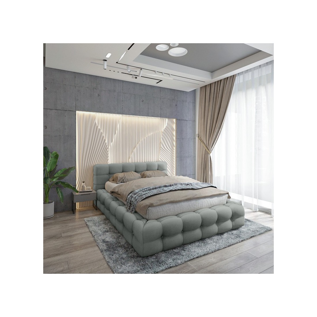 Lit coffre 140x200 coloris gris cendré - Collection BRAVE
