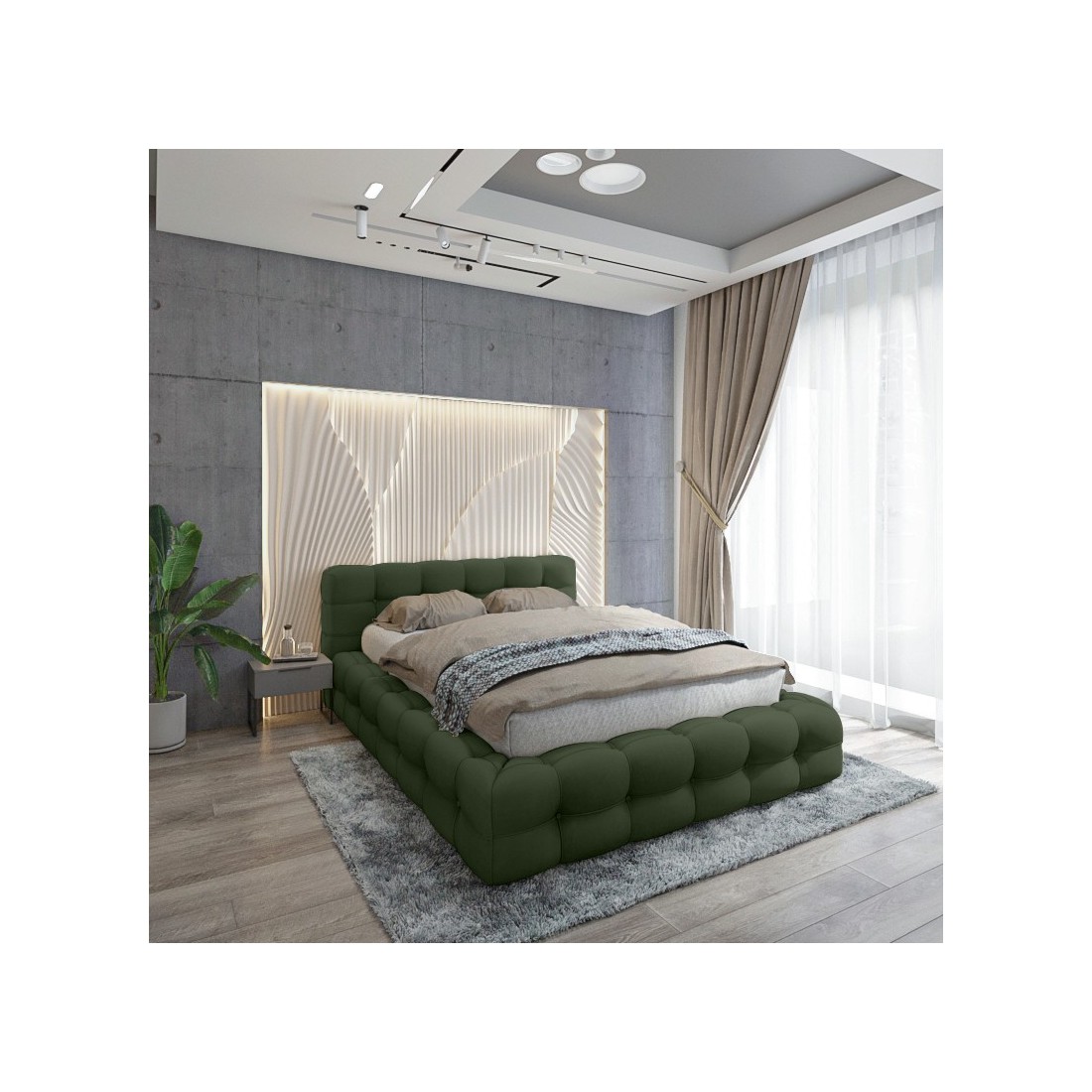 Lit coffre 180x200 coloris vert - Collection BRAVE