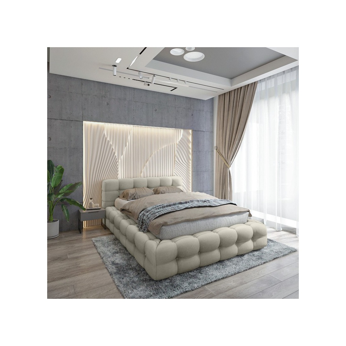 Lit coffre 180x200 coloris beige - Collection BRAVE