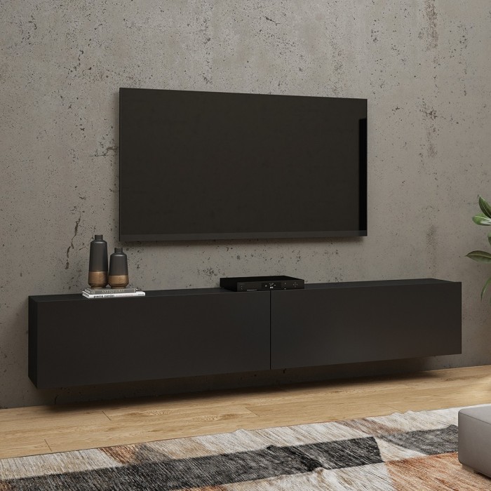 Ensemble de 4 meubles de salon collection EVA. Couleur noir et chêne.