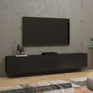 Ensemble de 4 meubles de salon collection EVA. Couleur noir et chêne.