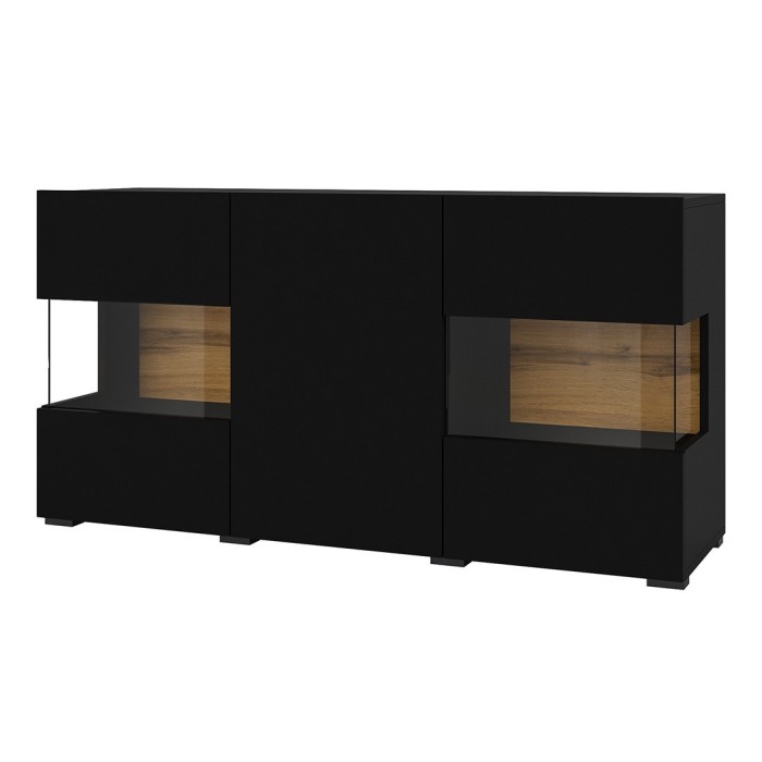 Ensemble de 4 meubles de salon collection EVA. Couleur noir et chêne.