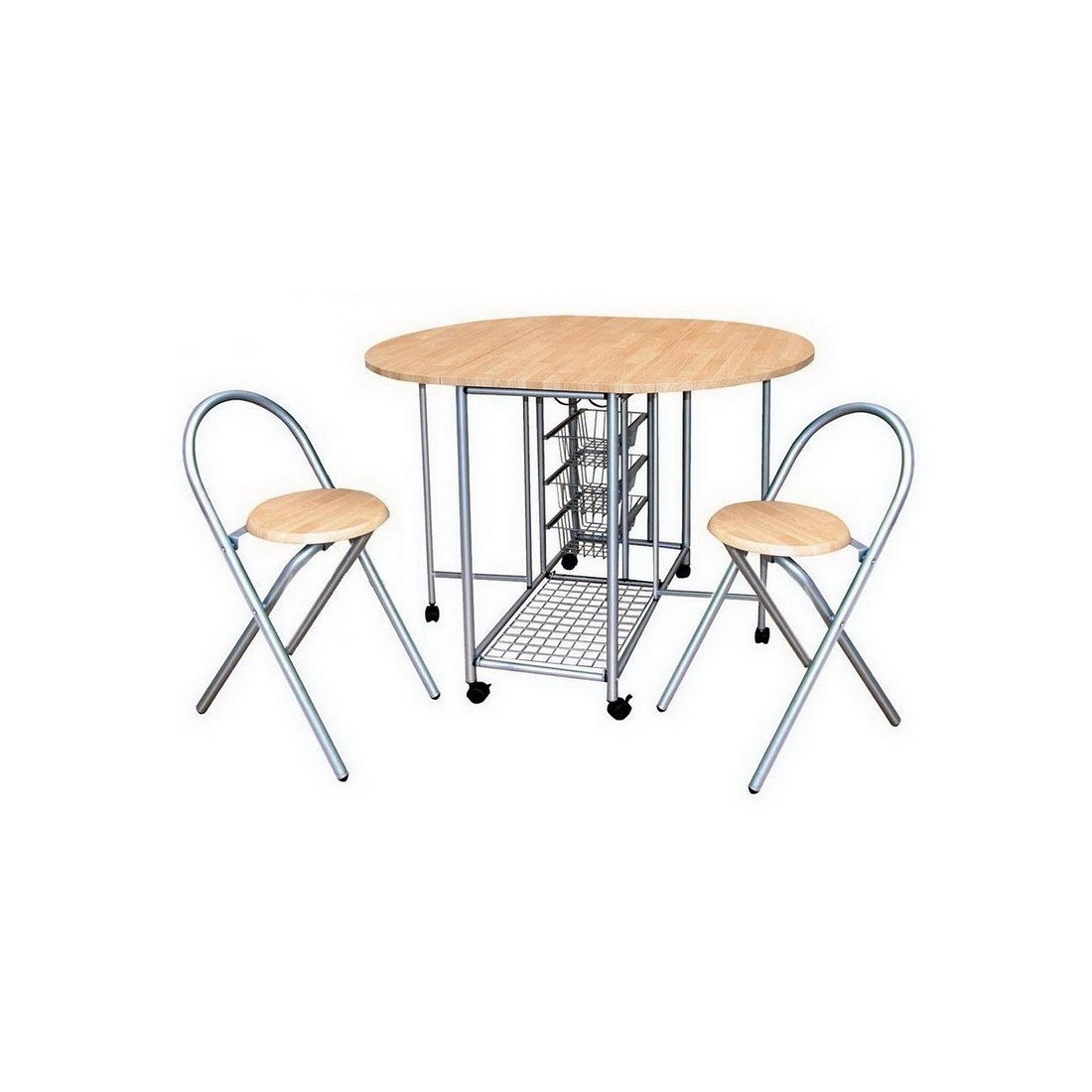 Ensemble pliable table ronde et deux chaises. Collection BETA. Idéal pour les petits espaces.