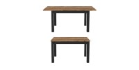 Table extensible jusqu'à 175cm pour salle à manger Collection DARWIN. Plateau effet épicéa. Pieds noirs
