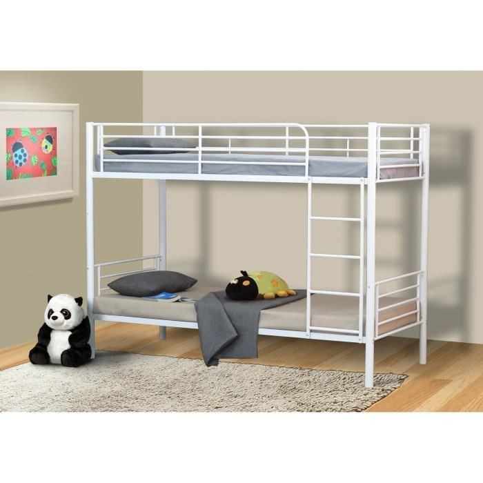 Lit 90x200 superposé ou côte à côte collection Lucie, coloris  Blanc