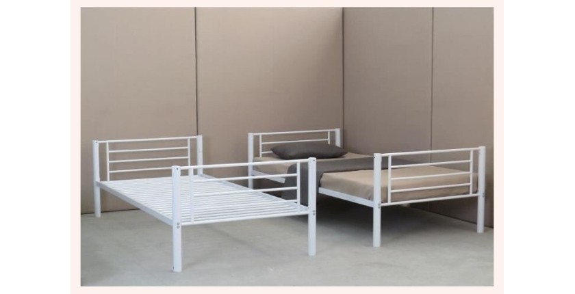 Lit 90x200 superposé ou côte à côte collection Lucie, coloris  Blanc