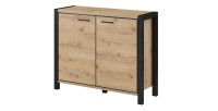 Buffet petit modèle 110cm collection BOWIE. 2 portes, couleur chêne et noir