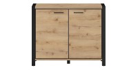 Buffet petit modèle 110cm collection BOWIE. 2 portes, couleur chêne et noir