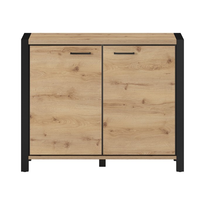 Buffet petit modèle 110cm collection BOWIE. 2 portes, couleur chêne et noir