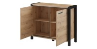 Buffet petit modèle 110cm collection BOWIE. 2 portes, couleur chêne et noir