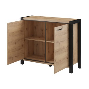Buffet petit modèle 110cm collection BOWIE. 2 portes, couleur chêne et noir