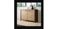 Buffet petit modèle 110cm collection BOWIE. 2 portes, couleur chêne et noir