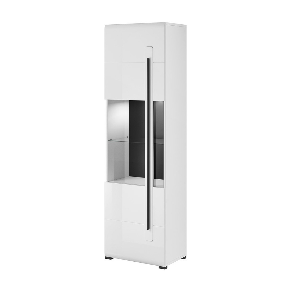 Vitrine design avec LED intégrée collection BREDA coloris blanc mat et blanc brillant.