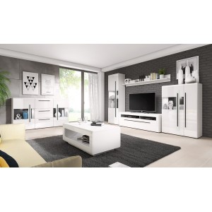 Vitrine design avec LED intégrée collection BREDA coloris blanc mat et blanc brillant.