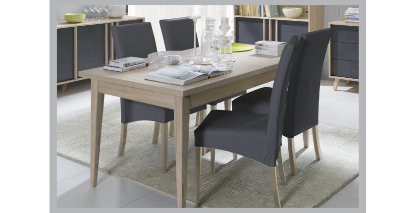 Table extensible MALMO 180-220 cm vue avec des meubles gris de la même collection